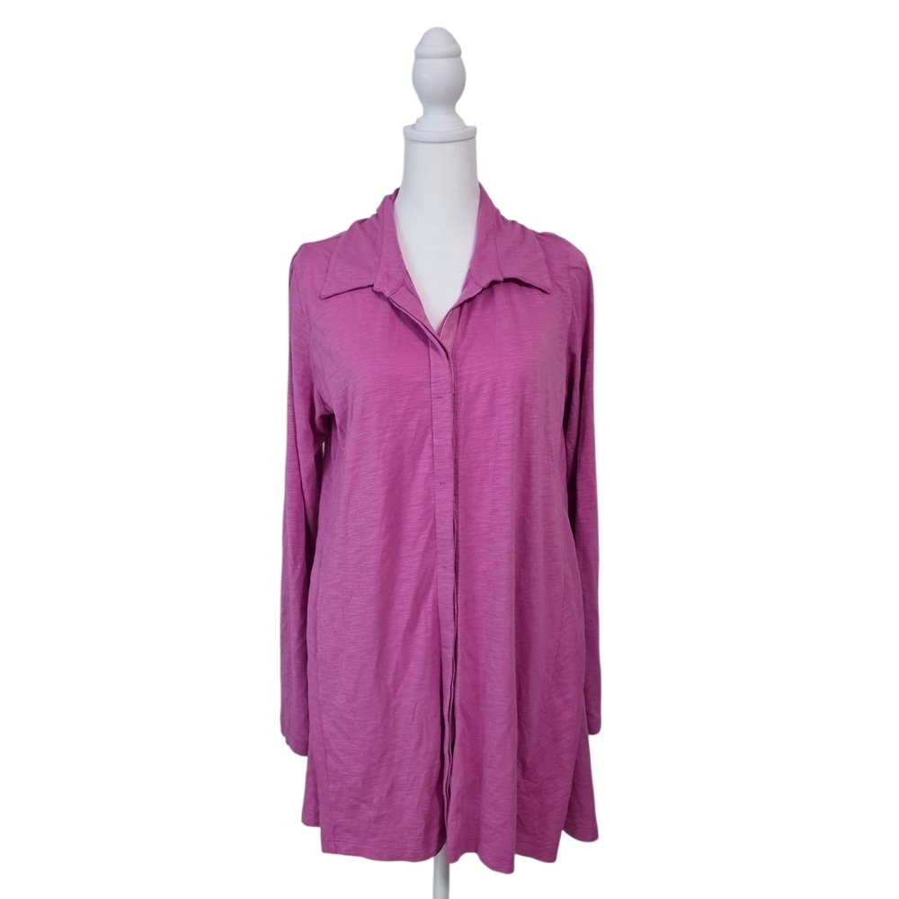 Soft Surroundings Mage/Pink Button Up Long Sleeve Lightweight Shirt Size Medium - Picture 3 of 7